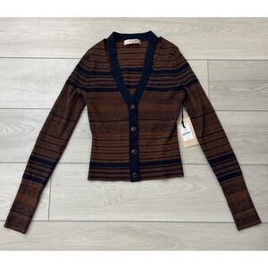 NWT Bailey 44 Melly Sweater Top Brown Dark Blue Cardigan Button Up Blouse Size S